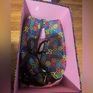 Gucci Psychedelic Black Duffle GG Large Leather Travel Luggage dust bag with box